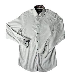 Suslo Couture White Paisley Print Button Up Long Sleeve Classic L